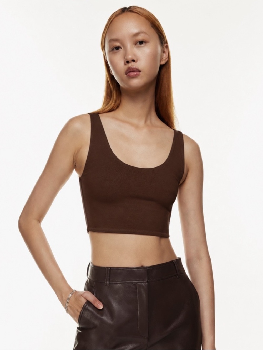 Aritzia Babaton Brown Scoop-Neck Contour Crop Tank Top